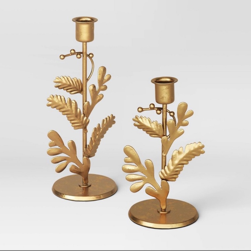 New Threshold set of brass candleholders. Candles not included.